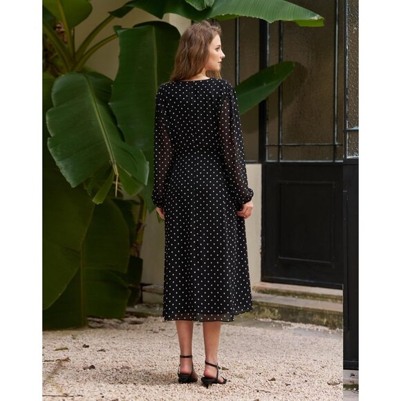 Women's Floral Chiffon Midi Dress with Tie Waist for Casual to Semi-Formal - Picture 4 of 6